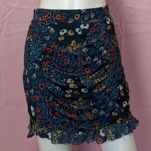Free People Blue Floral Ruched Ruffle Hem Mini Skirt size Small
